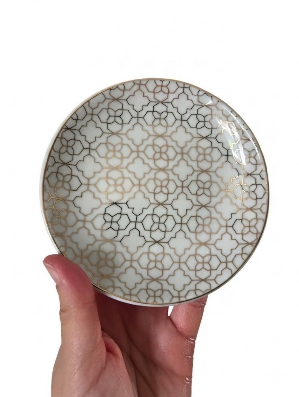 Kendra Scott Ceramic Filigree Ring Dish Gold On White Jewelry Organizer 4.75"
